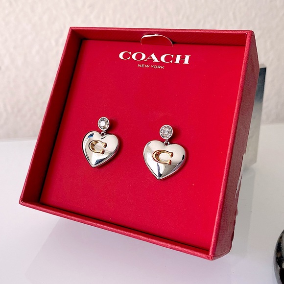 COACH Silver-tone Signature Heart Drop Earrings - Picture 2 of 12